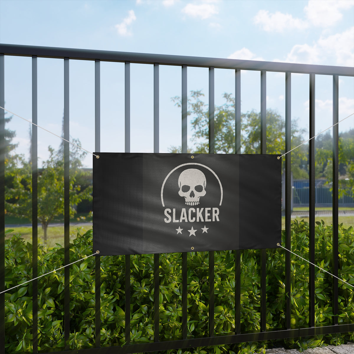 Slacker Skull Matte Banner – Funny Retro Skull Outdoor/Indoor Sign
